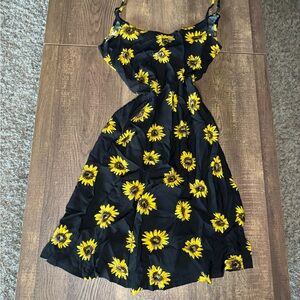 Floral Sunflower Black Mini Dress